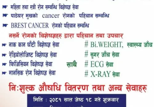 दुवाकोटमा महिलाहरूको पाठेघर सम्बन्धी रोगको पहिचान तथा निःशुल्क स्वास्थ्य शिविर हुँदै