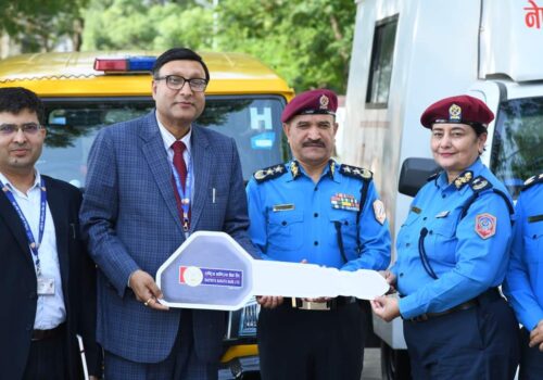 राष्ट्रिय बाणिज्य बैंकद्वारा नेपाल प्रहरी अस्पताललाई २ वटा एम्बुलेन्स र २ वटा शव वाहन प्रदान