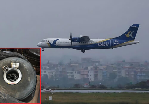 काठमाडौं उडेको बुद्ध एयरको जहाजको पाङ्ग्रा जनकपुरमै छुट्यो